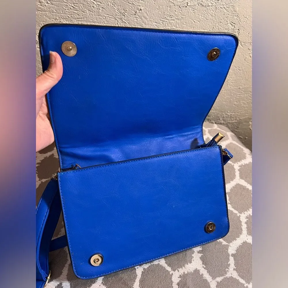 Yoki Blue and Gold Geometric Crossbody Bag